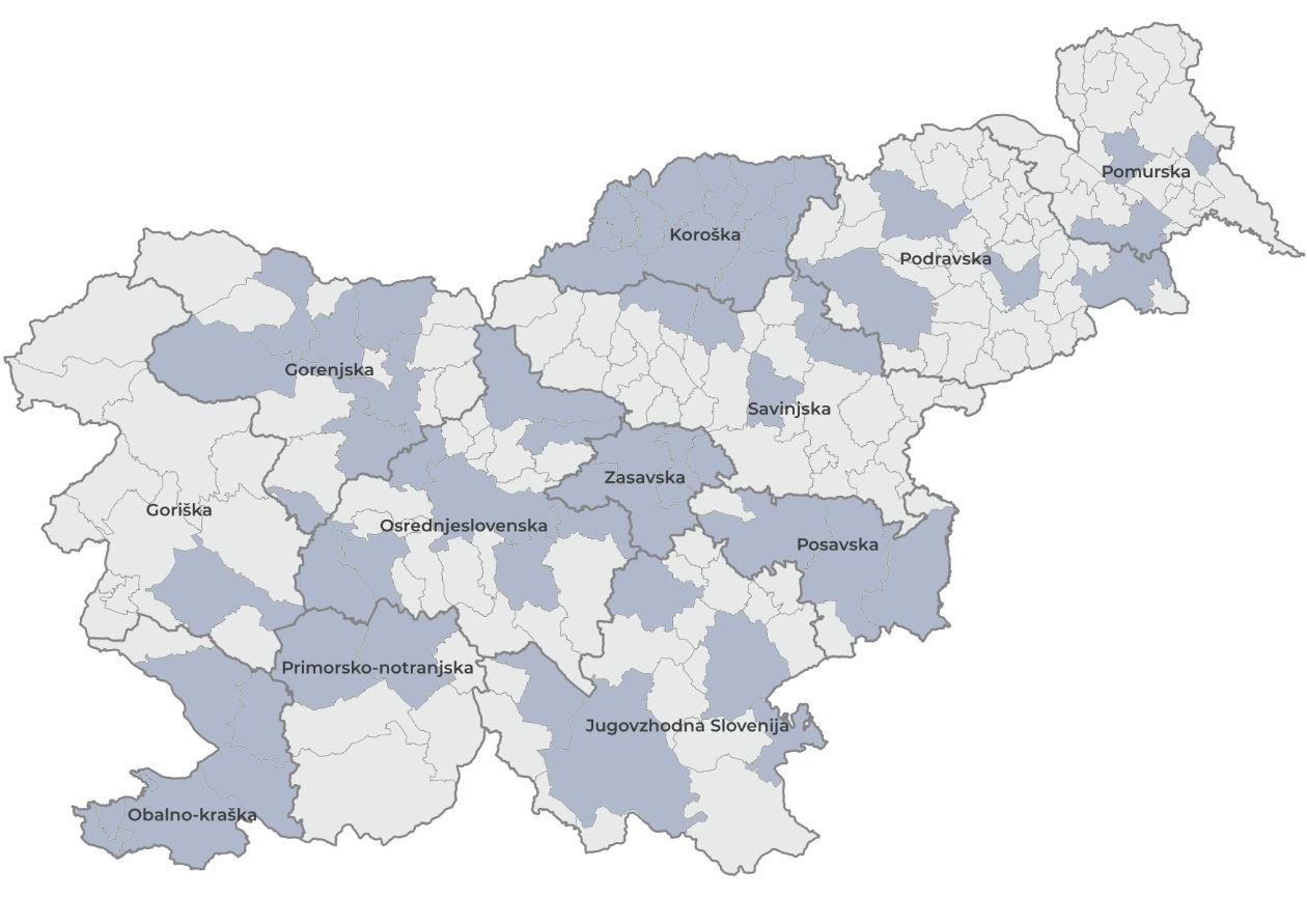 Prikaz v projekt vključenih občin na zemljevidu Slovenije